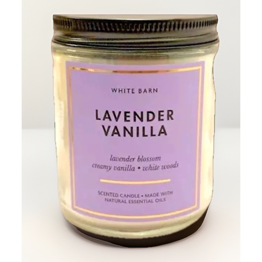 Vintage Bath & Body Works White Barn Lavendar Vanilla Singe Wick Scented Candle